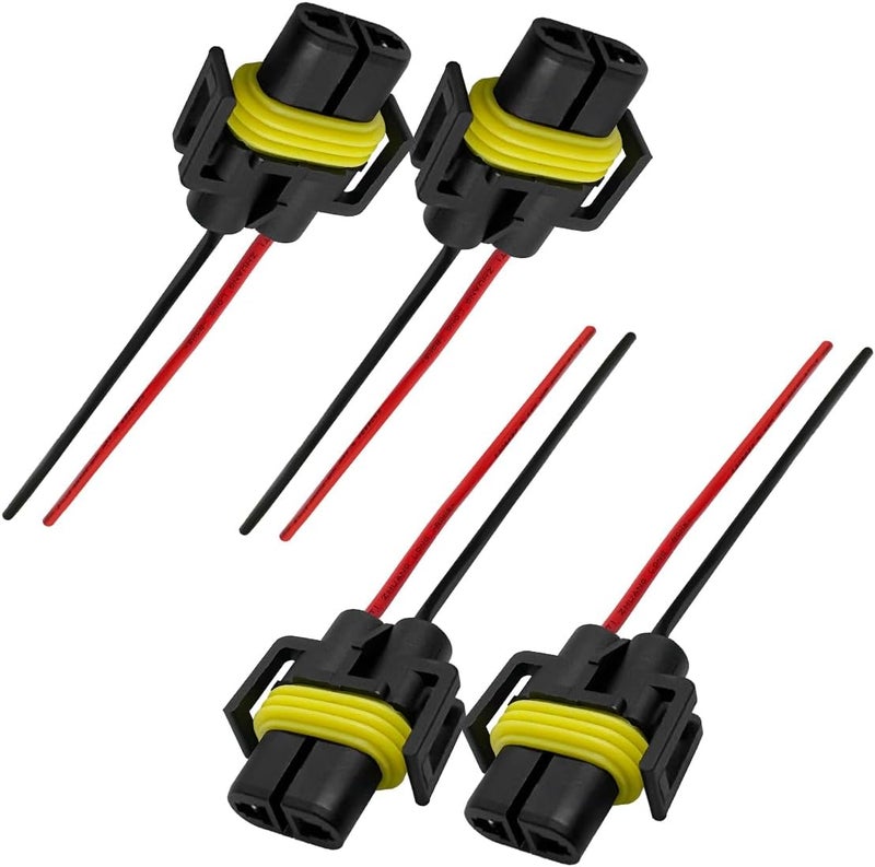 KVAEY 4 PCS Wiring Harness Headlight Socket, H11 H9 H8 Female Adapter Wiring Harness Plug Replacement, Nylon Pigtail Wire Connector for Headlight Fog Light, Car Accessories - Image 1